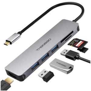 Adaptador multipuerto USB C Hub - Dongle portátil de aluminio espacial 7 en 1 con salida HDMI 4K